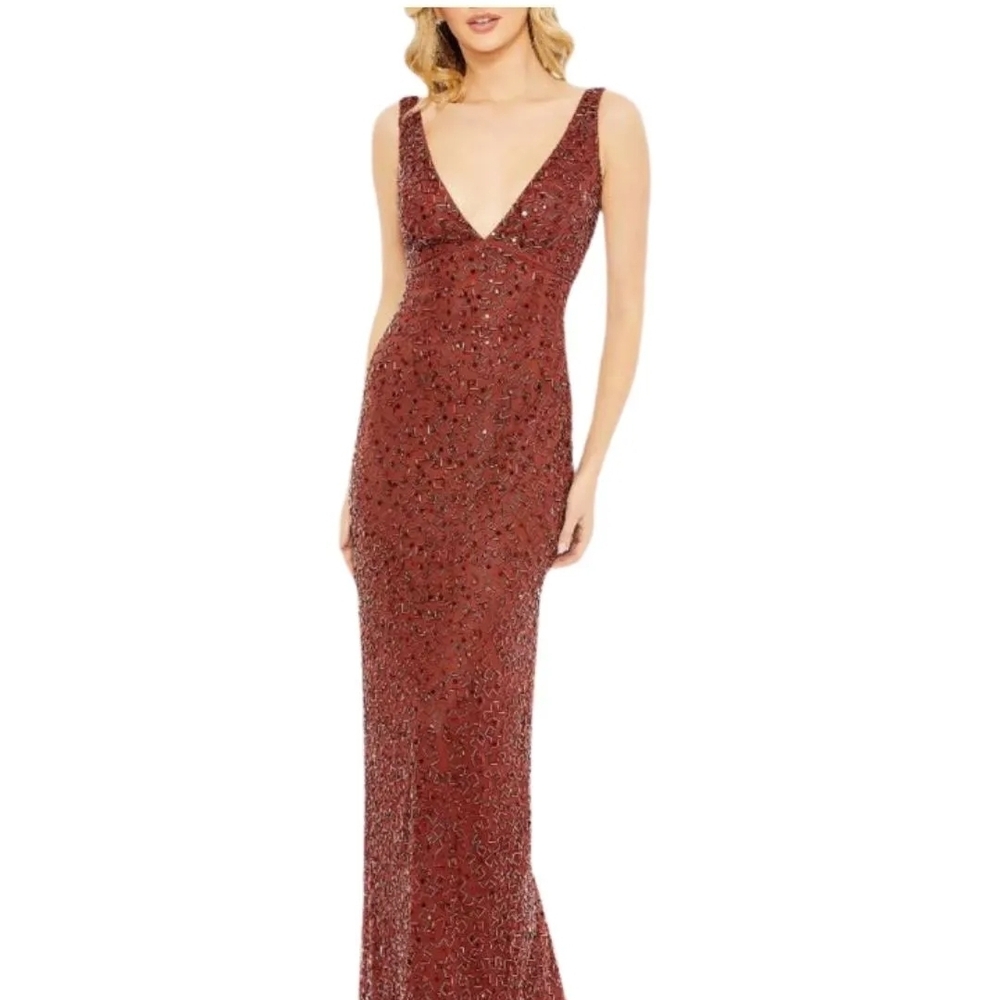 Mac Duggal Rust Sequin Formal Gown.    Dress